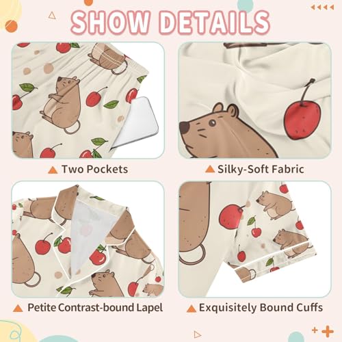 senya Mouse and Cherry Satin Summer Pajama Sets Silk Short Sleeve Button Down Sleepwear3
