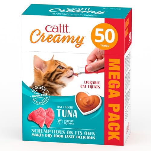 Catit Creamy Pâte à lécher Liquide hydratante pour Chat au Thon 50 x 10 g