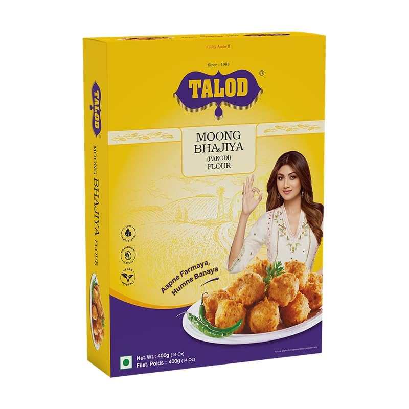 Talod Moong Bhajiya Flour Mix | Instant Pakoda Premix | Crispy, Crunchy & Spicy Indian Snack | Homemade Taste | No Added Colours & Preservatives | Ready to Cook for Monsoon Snacks - 400g (Pack of 4)