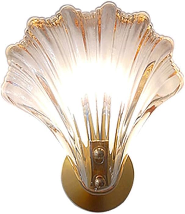 ZHFZKKL LED Bathroom Vanity Wall Mounted Light Modern Brass Wall Sconce Hallway Wall Lighting Fixtures Scallop Wall Light Shade Middle Ages Glass Wall Light For Bedside Bedroom Hotel Restaurant