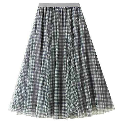 LBKKC Women's Midi Tulle Skirt Elastic Waist 3 Layered Mesh Formal Prom Party Tutu Skirt A Line