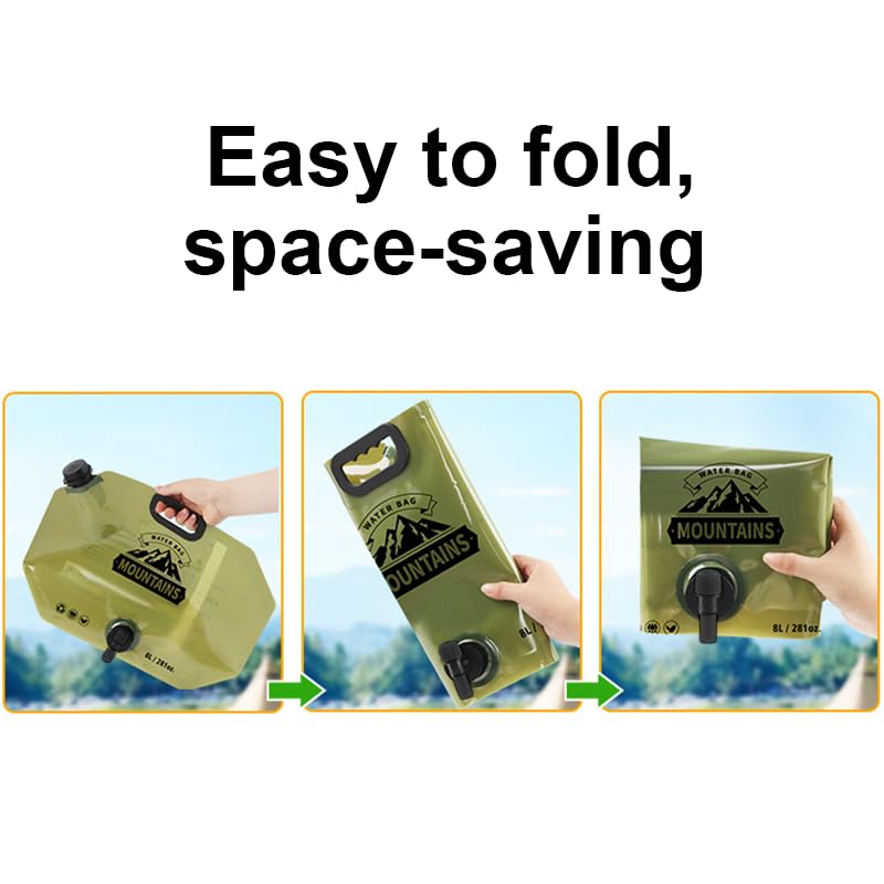 Contenedor de Agua Plegable con Grifo, Bolsa de Almacenamiento de Agua de 8L (2.1 Galones) Capacidad Grande para Camping, Senderismo y Viajes al Aire Libre, Verde Militar miniatura 7