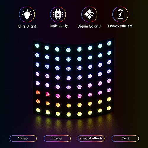 Image of SEZO LED Matrix WS2812B Panel RGB 5050SMD 8x8 64 Pixels Digital Flexible Individually Addressable for Arduino LED Programmed Panel Screen Image Video Display Full Color Lighting DC5V