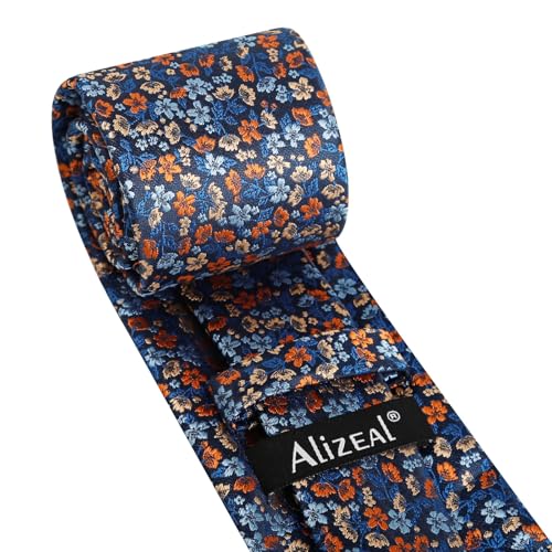 Image of Alizeal Mens 3.15inches Exquisite Floral Tie with Small Flower Printed Pocket Square