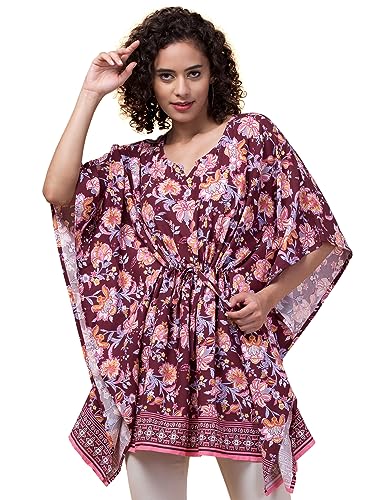 Image of Hive91 Floral Elegance: Rayon Kaftan with Fringes