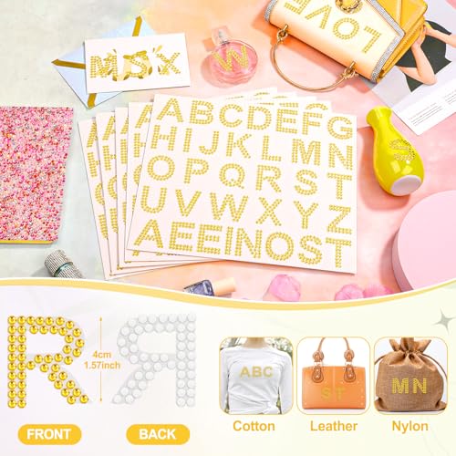 Image of 170 Pieces Rhinestone Letters Stickers 5 Sheets Glitter Self Adhesive Diamond Alphabet Sticker 1.57'' Gold Bling Crystal Letter Sticker Gemstone Border Stickers for DIY Craft Decor Clothes Bags Hats