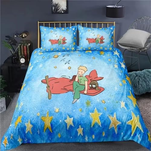 NDXRWDZR Housse de Couette 90x190 Enfant Petit Prince Bleu Parure de Lit 1 Personne avec Fermeture Éclair Confortable Respirant Microfibre Housse de Couette et 2 Taie...