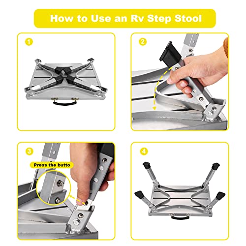 Image of Yagud RV Steps, Adjustable Aluminum Folding Platform Step with Non-Slip Rubber Feet
