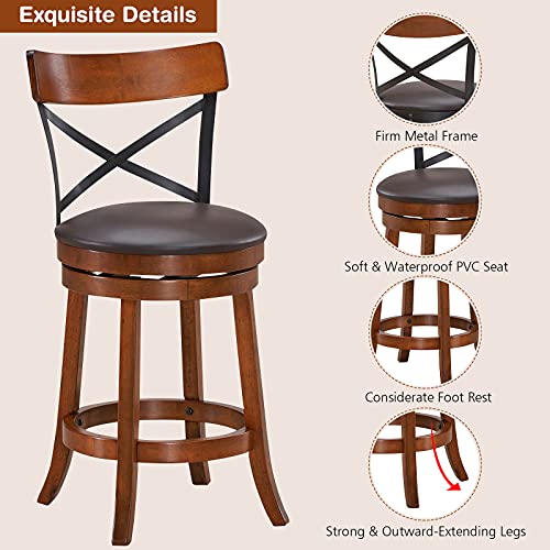 Butaco giratorio de altura para barra, 24 pulgadas, color capuchino, respaldo abierto en X, resistente, para cocina, comedor o bar (24 pulgadas, juego de 4) miniatura 5