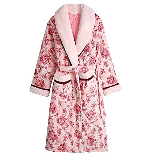 Preisvergleich Produktbild Winter-Bademantel, dreilagig, gesteppt, gepolstert, für den Haushalt, verdicken, warm, Flanell, Damen, lässig, Koralle, Fleece, gesteppte Bademäntel, Damen-Winter-Bademantel (Farbe: LX 86299, Größe: X