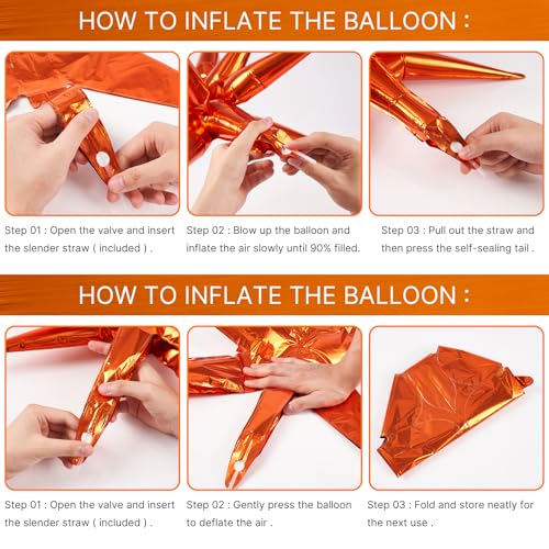Image of PartyWoo Orange Star Spike Balloons 10pcs Explosion Foil Mylar Balloons | 42 27 22 Inch for Wedding Anniversary Halloween Birthday Baby Shower Fall Theme Bridal Shower Gender Reveal Party Decorations