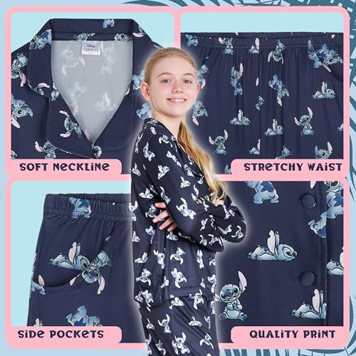 Disney Stitch Girls PJs for Kids Teenagers - 2 Piece Long Girls Pyjamas Breathable Lounge Wear 7-14 - Years Stitch Gifts4