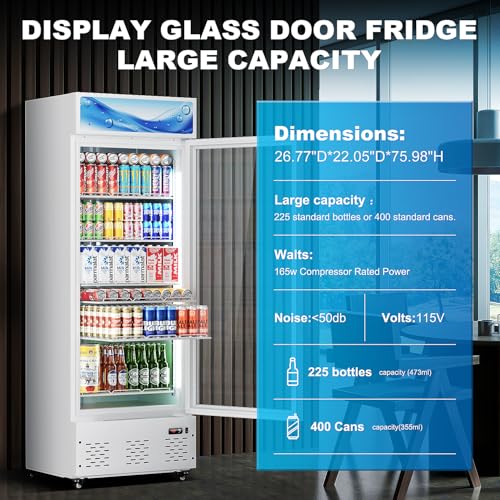 Image of 26.8'' W Commercial Beverage Refrigerator, 15 Cu.ft Upright Display Merchandiser Cooler Fridge with LED Light, Adjustable Shelves & Lockable Door for Restaurant Grocery Stores Home, White