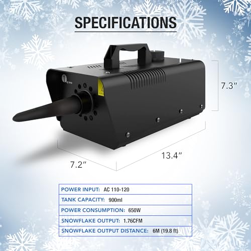 artcreativity snow machine for party - 600-watt snow maker machine - up to 16 feet of almost instant snow - outdoor and indoor christmas decorations - snow liquid sold separately