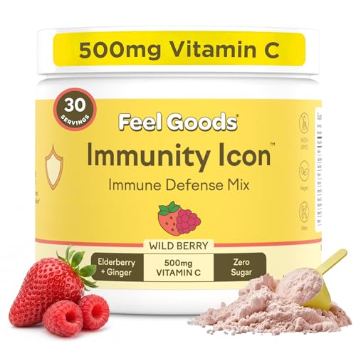 Image of Feel Goods Immunity Icon, Vitamin C Immune Support Powder, 30 Servings | Immunity Plus, 500mg Vitamin C, Elderberry, Ginger, Turmeric, Vitamins for Immune Health, Sugar-Free, Caffeine-Free Drink Mix