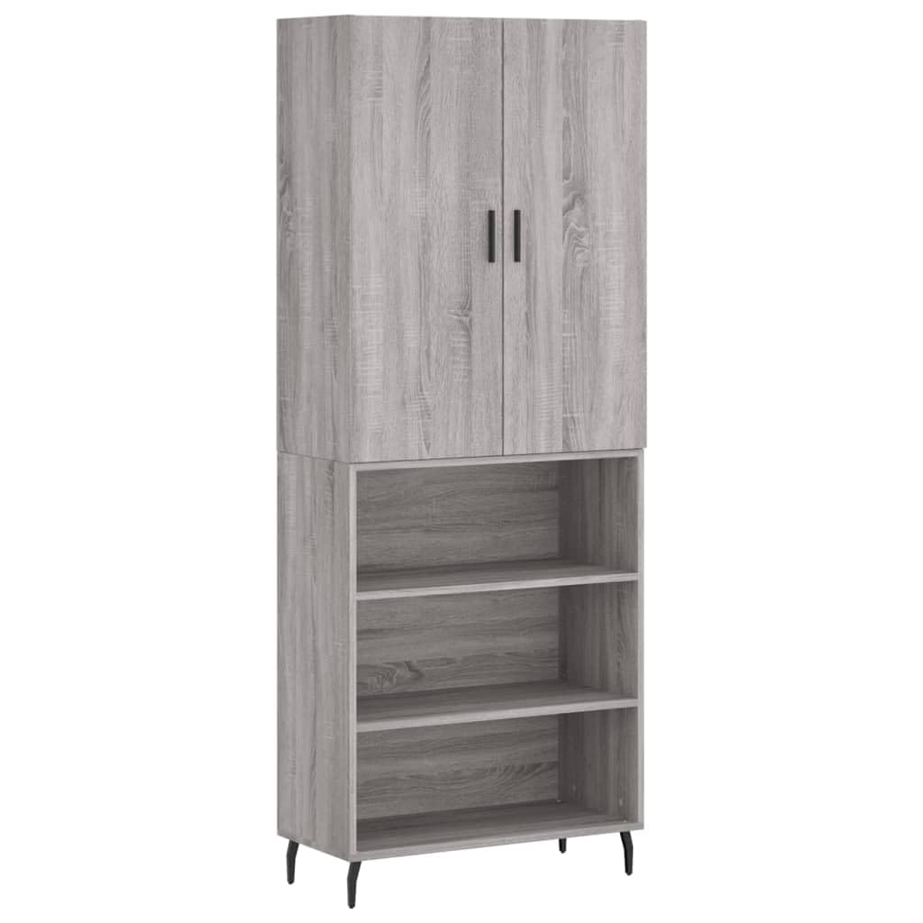 Wysoki kredens Sonoma szara sklejka wysoki kredens z metalowymi drzwiami i nogami do organizacji domu 69,5 x 34 x 180 cm