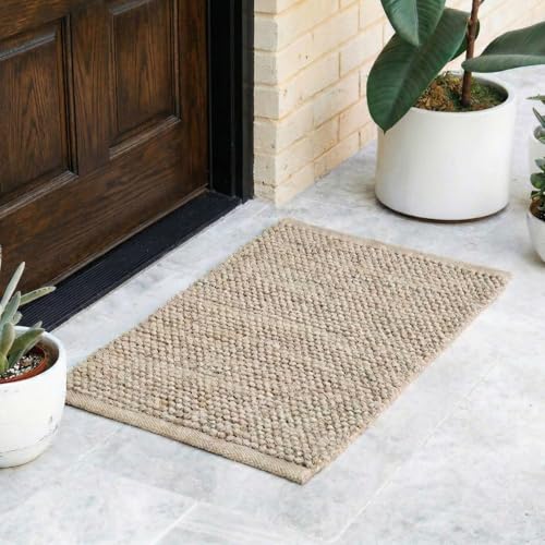 Image of haus & kinder Cotton Chenille Door Mat 1700 GSM | Ultra Soft Absorbent Anti Skid Bath Mat for Bathroom, Entrance & Kitchen | Thick Floor Mat | Beige | 45 x 70 cm