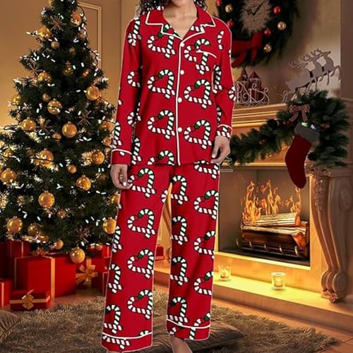 Christmas Outfits for Women 2 Piece Button Fornt Tops and Pants Pajama Set - image 3