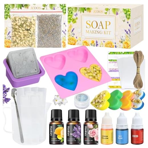Jcoos Kit de fabricação de sabão faça você mesmo, kit de fabricação de sabão para adultos e crianças, suprimentos para fabricação de sabão, base de sabão, molde de sabão