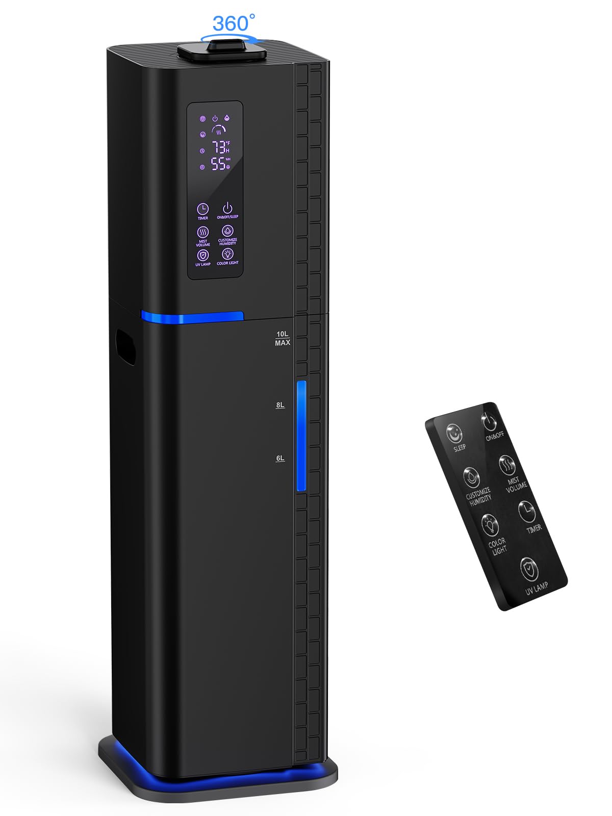 Zeova 10L/2.64Gal Humidifier, Top Fill Quiet Ultrasonic Cool Mist Humidifiers for Bedroom, Covers 550ft², 60H Runtime, 24H Timer, 3 Mist Modes Humidifier Large Room, Home, Office, Plants, Black