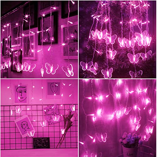 Curtain Butterfly String Light 20Ft 120Led Window Usb Fairy Lights 24 Butterfly 8 Modes With Remote Control For Room Bedroom Patio Party Wedding Holiday Christmas Decoration (Pink) #TOP1