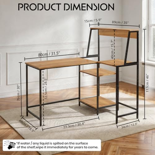 Image of ABOUT SPACE Study Table -L-Shaped Computer Table with Tower & Bottom Storage -Metal Frame Gaming Desk with CPU Stand-Office Desk for Laptop, PC-Engineering Wood (Teak - L 114 x B 89 x H 117cm)