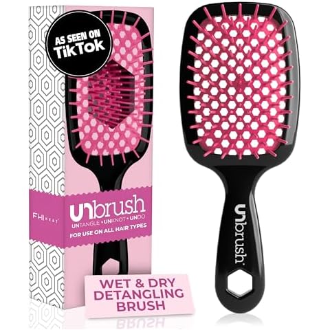 FHI Heat UNbrush Detangling Brush for Pain-Free Brushing on All Wet or Dry Hair Types — Durable DuoFlex Anti-Static Bristles, Lightweight Handle, Vented Hair Brush, Cherry Blossom Cover