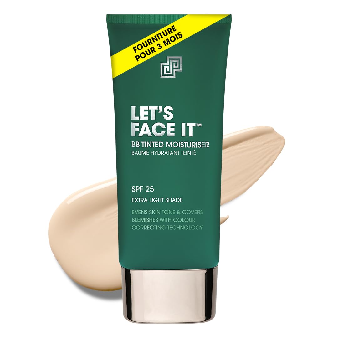 Shakeup Cosmetics Hydratant Teinté Homme, Maquillage Végan pour Hommes, Couvrance Naturelle contre Rougeurs & Imperfections, Hydratation 24h avec SPF, Teinte Extra Light, 50 ml. Aka. LET’S FACE IT