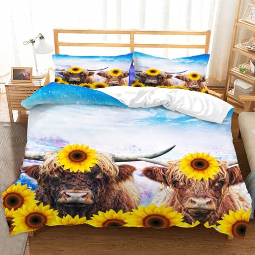 Housse de couette 240 x 260 vache imprimée avec 2 taies d'oreiller
