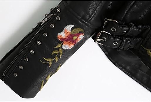 Amazon | [cnstone] 花柄 刺繍 ライダースジャケット レディース