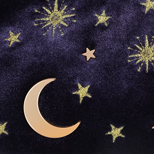 Handy cosmetic makeup bag,square Navy Velvet Embroidered Applique Moon Stars Sun Cosmetic Bag,High capacity Starry Makeup Pouch with Tassels & Pearl Zipper,Beautician Storage Bag Clutch Handbags - Image 4