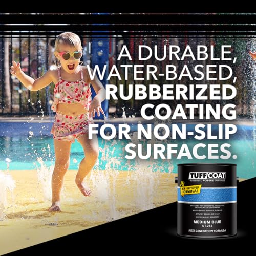 Image of Tuff Coat Medium Texture Rubberized Non-Skid Deck Coating - Textured Non-Slip Safety Surface for Pool Decks, Docks, Boat Ramps, Patios, Walkways & High-Traffic Areas (UT-212 Medium Blue-5-gallon)