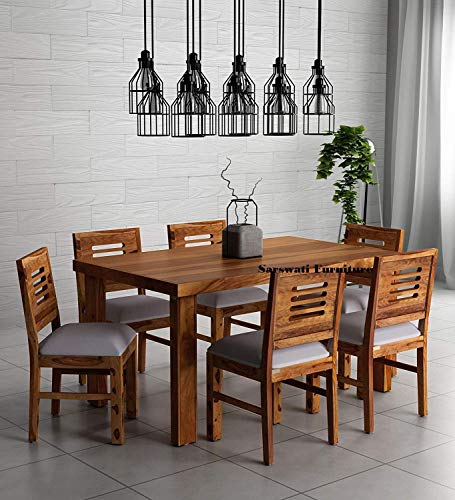 Image of Wooden Dining Table 6 Seater | Dinning Table with Six Chairs | Dining Room Furniture | Honey, Sheesham Wood