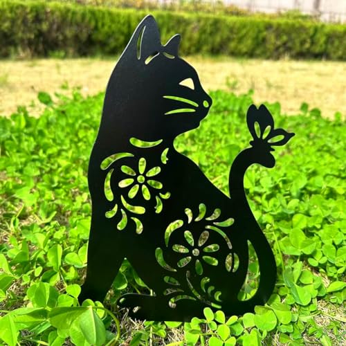 QBMYCN Cat Metal Garden Stakes Decorative,2 Pack Black Cat Silhouette Statues,for Yard Garden - Image 3