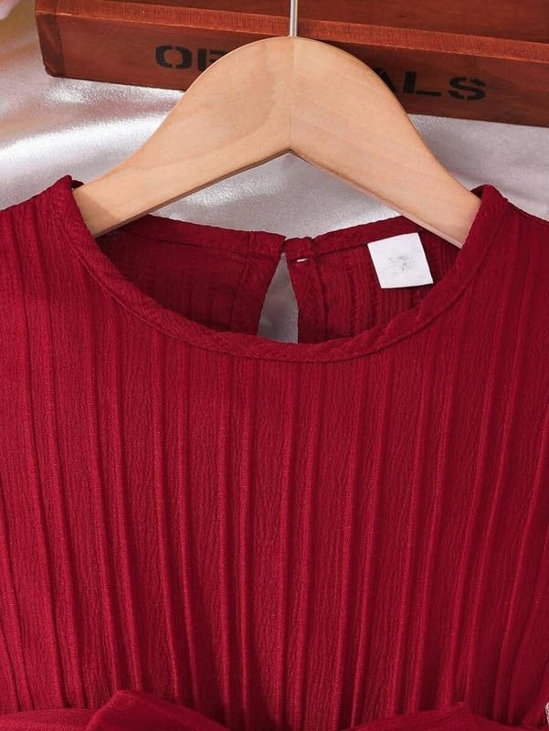Image of Niren Enterprise Girls' Frill Pleated Design, Ruffle Sleeves, Bow Waist, Elegant Summer & Birthday Party Dress
