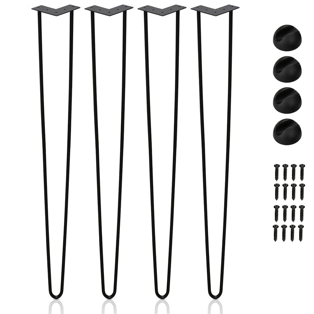 Haarnadel Tischbeine 4er Set, Metall Schwarz mit 2-Stange Bein, Hairpin Leg für Schreibtisch, Kaffeetisch, mit Bodenschoner und Schrauben（72cm）