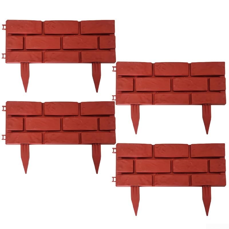 4 vallas de jardín para límites decorativos, material de polipropileno, diseño de empalme fácil, tamaño de 45 cm x 29 5 cm (rojo)
