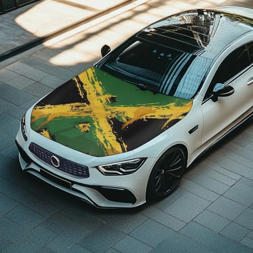 Image of Jamaican Flag Car Hood Cover Elastic Washable Vintage Jamaican National Flag Automotive Exterior Accessories All-Season Protection Suitable for Most SUV Sedans