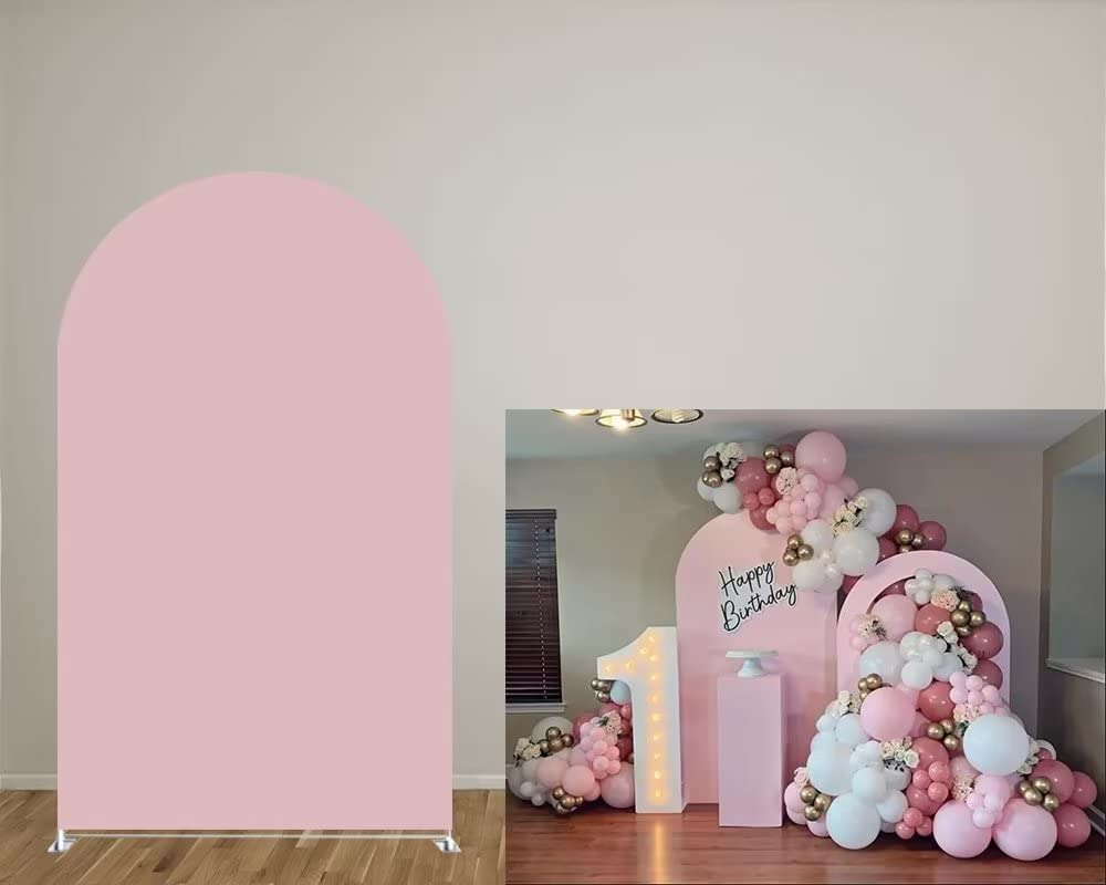 Double-Sided Pink Solid Arch Stretchy Fabric Covers 6ft Arched Backdrop Stand Covers for Girls Birthday Parties Baby Shower Wedding Arch Tablecloth Decoration
