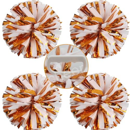 Lovecheer 4PCS Pom Poms Cheerleading Orange and White Cheer Pom Poms Team Spirits Sports Cheering Squad Dance Training