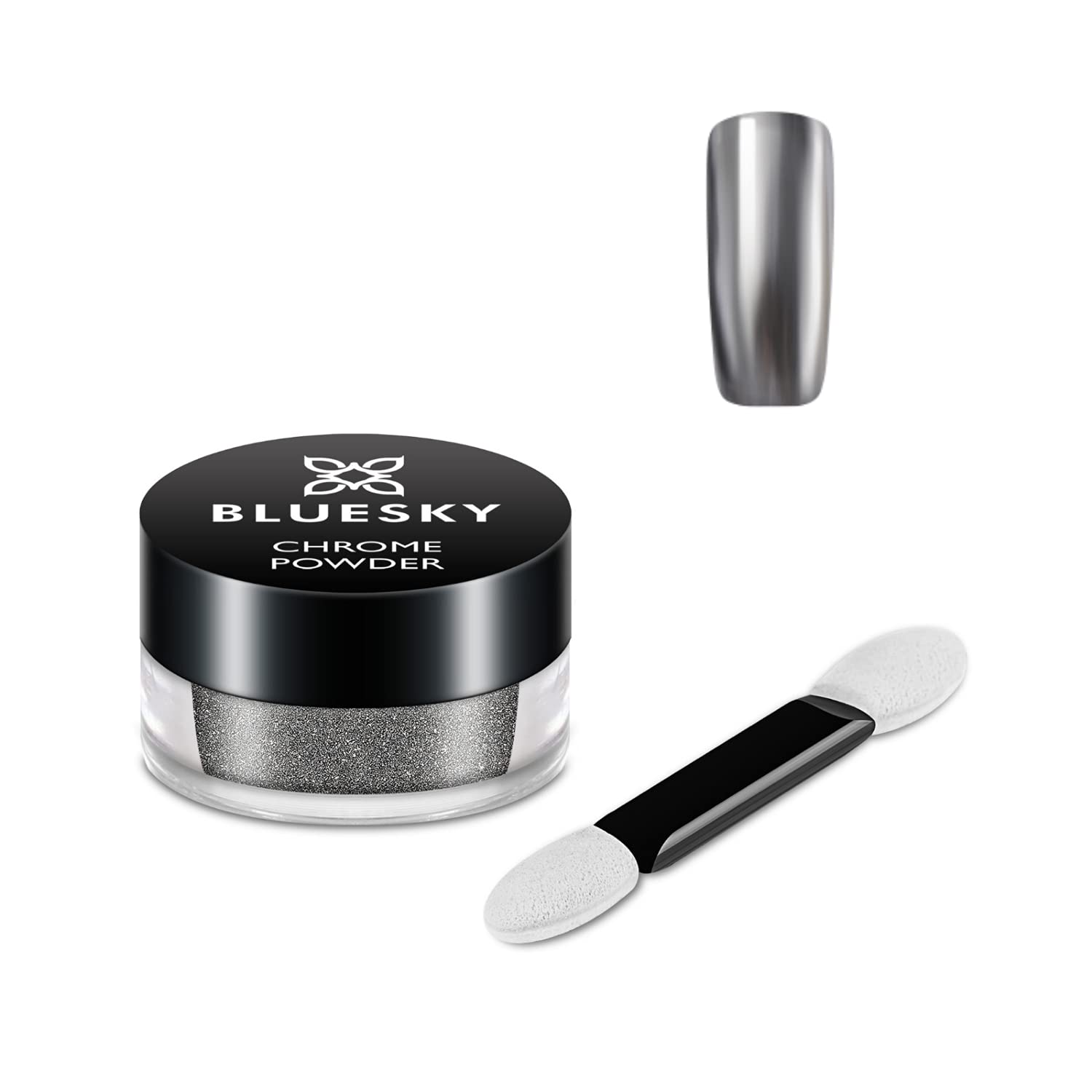 BlueSky - Kit di polvere per unghie cromata, con pennello applicatore in gel metallico, 5 g, colore: Argento