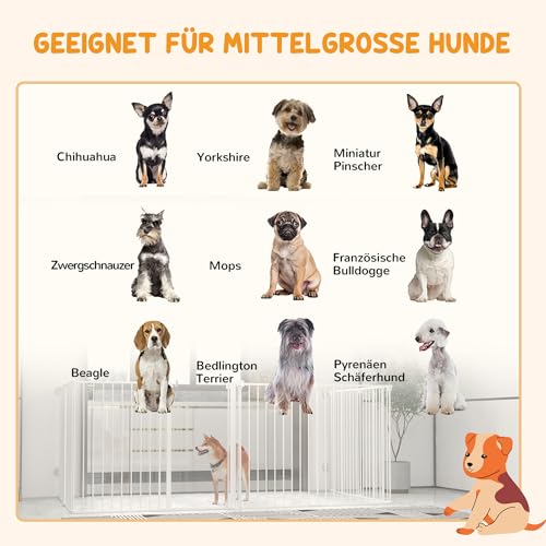 PawHut Welpenauslauf faltbar 90cm Hoch Freilaufgehege mit 8 Paneelen, Welpenlaufstall mit abschließbarer Tür, Hundelaufstall für drinnen und draußen, für mittelgroße Hunde, 154x154x90 cm, Weiß