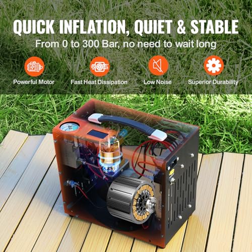 VEVOR PCP Air Compressor, 4500PSI/30Mpa Portable PCP Airgun Compressor with Built-in Power Converter, Auto-Stop | DC12V/AC120V | Oil & Water-Free Air Rifle, Paintball and Scuba Tank Compressor Pump - image 2