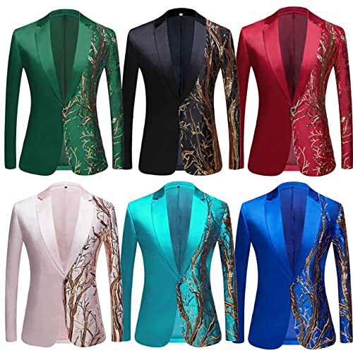 Mens Sequins Slim Fit Blazers Shawl Collar One Button Tuxedo Leisure Dinner Suit Jacket4