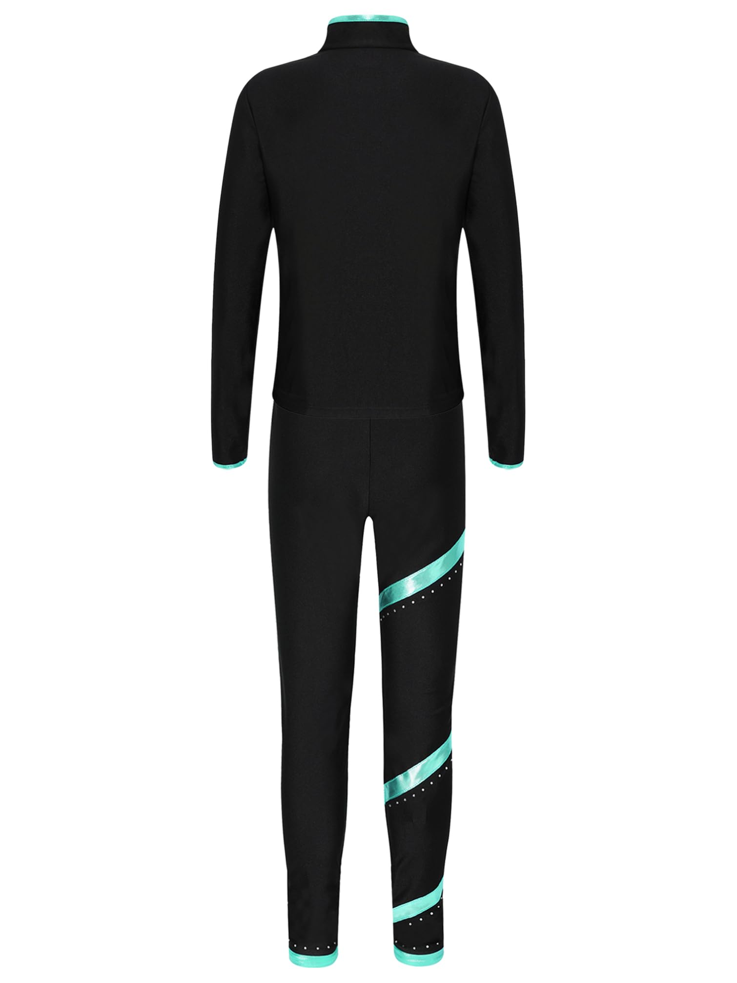 TiaoBug Enfant Fille Ensemble de Patinage Artistique Veste de Gymnastique Manches Longues et Pantalon de Sport Danse Yoga Survêtement Sportwear 5-16 Ans