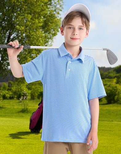 Image of Polo Shirts for Boys Golf Polo Shirt Short Sleeve Boys Performance Polo Dry Fit Stretch Collared UPF50+ Kids Golf Shirts