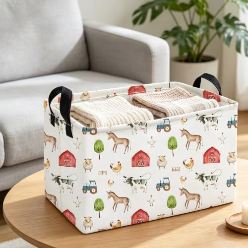 Image of Essme Rectangular Farm Basket,Cute Storage Bins with Handles for Room Decor,Shelf Basket.(Farm)