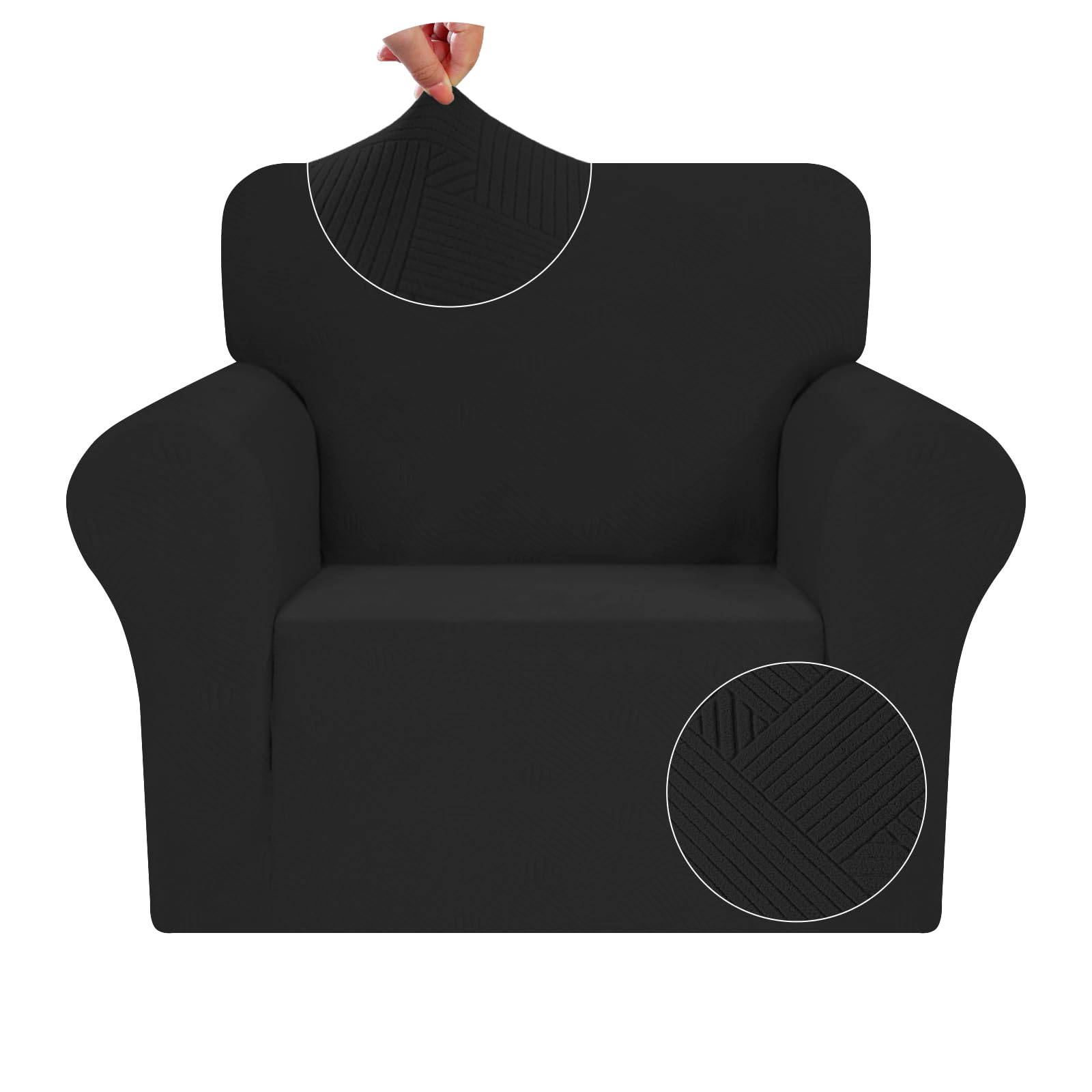 JIVINER Chair Cover for Living Room, 1 Piece Armchair Sofa Slipcovers Stretch Pet Friendly Couch Furniture Protector Covers with Elastic Bottom (Chair, Black)
