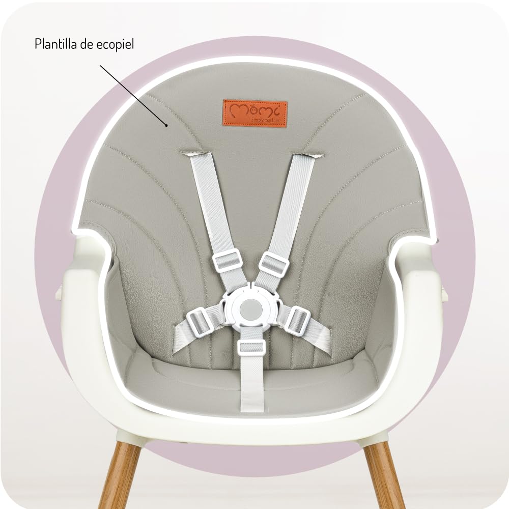 MoMi REKI Trona Bebé 3 en 1 Evolutiva, Trona hasta 36 Meses y Silla Infantil hasta 5 Años, Fácil de Limpiar, Bandeja Desmontable, Arnés de Seguridad, Reposapiés, Juguete Incluido, Gris