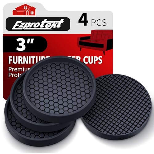 Image of Ezprotekt Non Slip Furniture Pads, 4 Pcs 3 inch Rubber Caster Cups, Anti Skid Furniture Coasters for Hardwood Floors, No Slide Furniture Gripper, Floor Protector for Bed Couch Furniture Stoppers (Black)